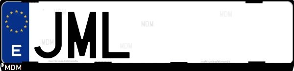 Matrícula española JML, correspondiente al año 2016