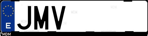 Matrícula española JMV, correspondiente al año 2016