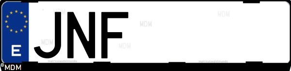 Matrícula española JNF, correspondiente al año 2016