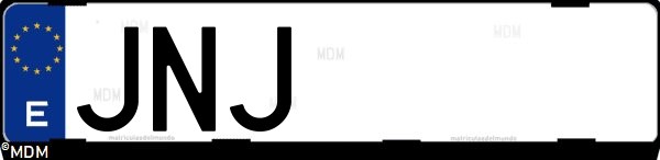 Matrícula española JNJ, correspondiente al año 2016