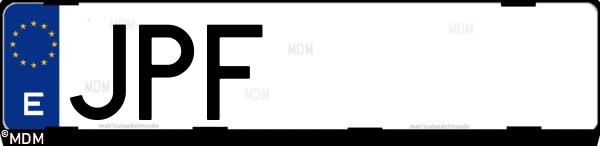 Matrícula española JPF, correspondiente al año 2016