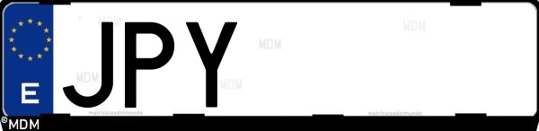 Matrícula española JPY, correspondiente al año 2016