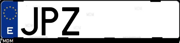 Matrícula española JPZ, correspondiente al año 2016