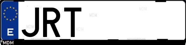Matrícula española JRT, correspondiente al año 2016