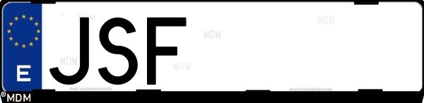 Matrícula española JSF, correspondiente al año 2016