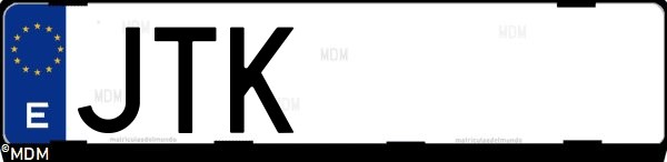 Matrícula española JTK, correspondiente al año 2016