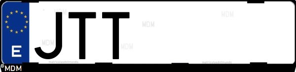 Matrícula española JTT, correspondiente al año 2016