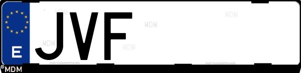 Matrícula española JVF, correspondiente al año 2016