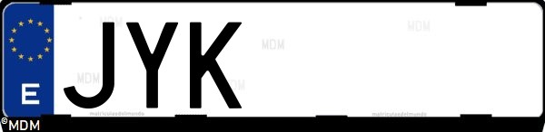 Matrícula española JYK, correspondiente al año 2017