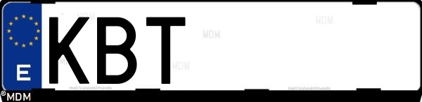 Matrícula española KBT, correspondiente al año 2017