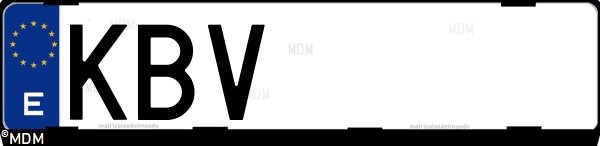 Matrícula española KBV, correspondiente al año 2017