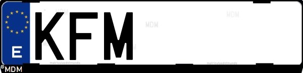 Matrícula española KFM, correspondiente al año 2017