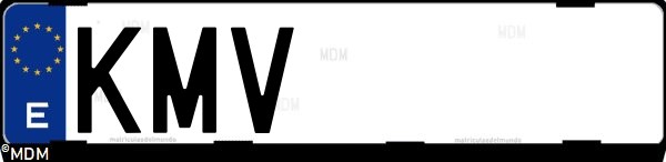 Matrícula española KMV, correspondiente al año 2018