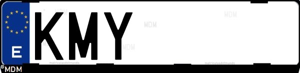 Matrícula española KMY, correspondiente al año 2018