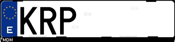 Matrícula española KRP, correspondiente al año 2018