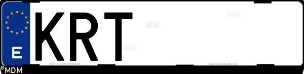 Matrícula española KRT, correspondiente al año 2018