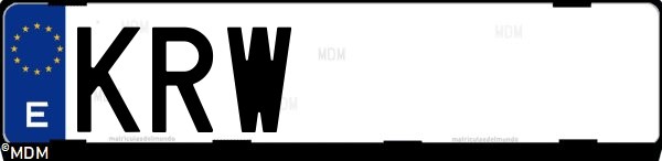 Matrícula española KRW, correspondiente al año 2018
