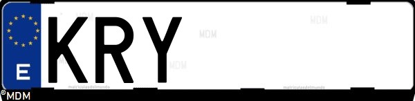 Matrícula española KRY, correspondiente al año 2018
