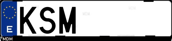 Matrícula española KSM, correspondiente al año 2018