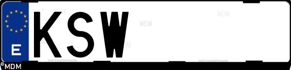 Matrícula española KSW, correspondiente al año 2019