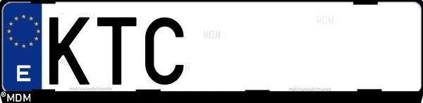 Matrícula española KTC, correspondiente al año 2019