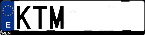 Matrícula española KTM, correspondiente al año 2019