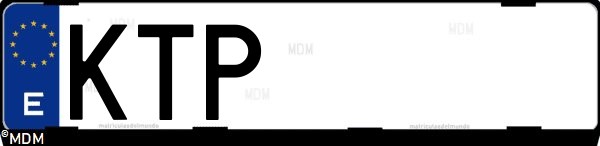 Matrícula española KTP, correspondiente al año 2019