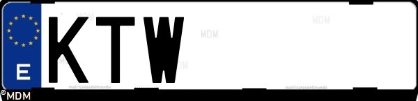 Matrícula española KTW, correspondiente al año 2019