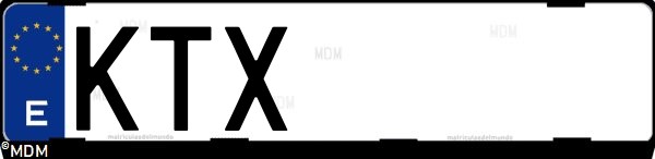 Matrícula española KTX, correspondiente al año 2019