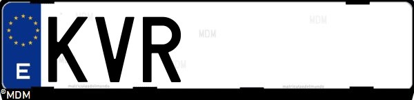 Matrícula española KVR, correspondiente al año 2019