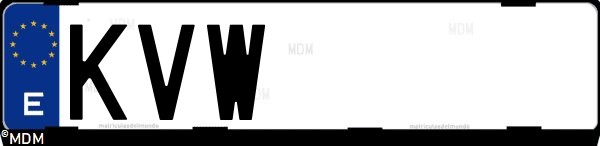 Matrícula española KVW, correspondiente al año 2019