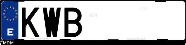 Matrícula española KWB, correspondiente al año 2019