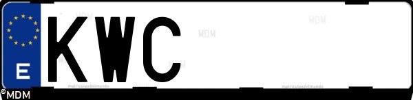 Matrícula española KWC, correspondiente al año 2019