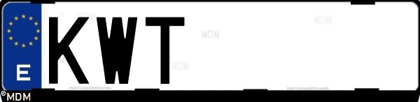 Matrícula española KWT, correspondiente al año 2019