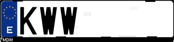 Matrícula española KWW, correspondiente al año 2019