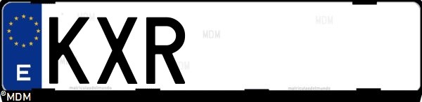 Matrícula española KXR, correspondiente al año 2019