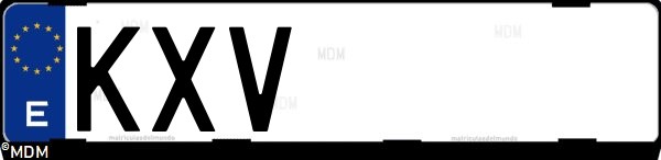 Matrícula española KXV, correspondiente al año 2019