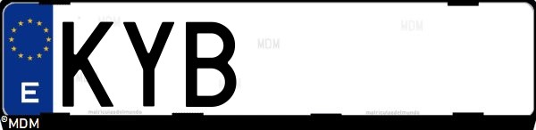 Matrícula española KYB, correspondiente al año 2019