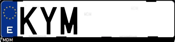 Matrícula española KYM, correspondiente al año 2019