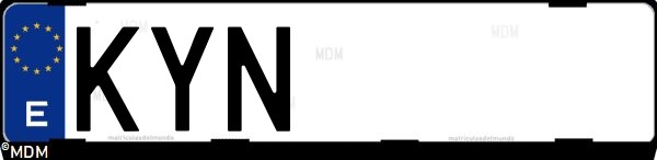 Matrícula española KYN, correspondiente al año 2019