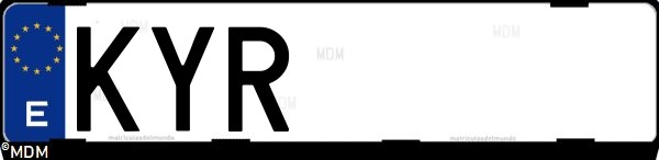 Matrícula española KYR, correspondiente al año 2019