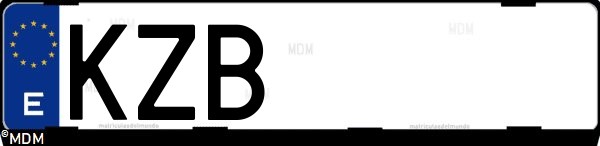Matrícula española KZB, correspondiente al año 2019