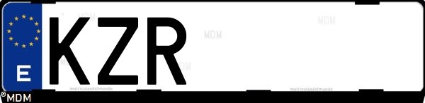 Matrícula española KZR, correspondiente al año 2019
