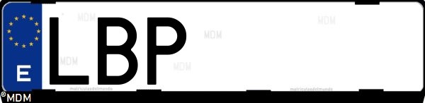 Matrícula española LBP, correspondiente al año 2019