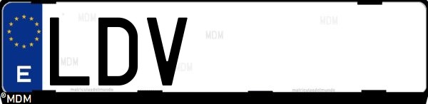 Matrícula española LDV, correspondiente al año 2020