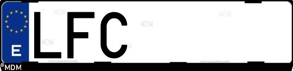 Matrícula española LFC, correspondiente al año 2020