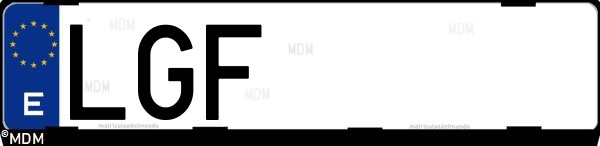 Matrícula española LGF, correspondiente al año 2020