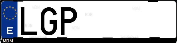 Matrícula española LGP, correspondiente al año 2020