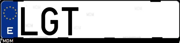 Matrícula española LGT, correspondiente al año 2020