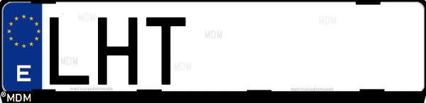 Matrícula española LHT, correspondiente al año 2020